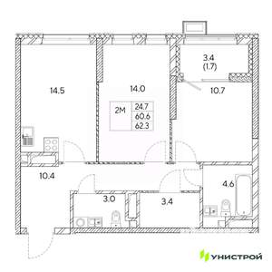2-к квартира, вторичка, 62м2, 12/31 этаж