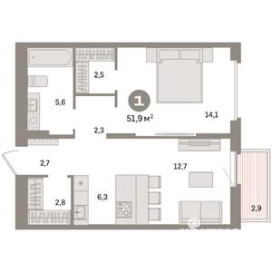 1-к квартира, вторичка, 52м2, 11/16 этаж