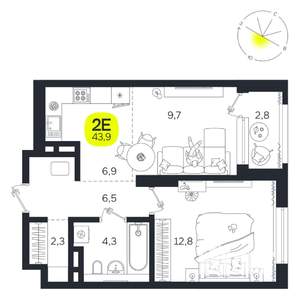 2-к квартира, вторичка, 44м2, 2/27 этаж