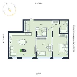 2-к квартира, вторичка, 93м2, 3/16 этаж