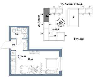 Студия квартира, строящийся дом, 27м2, 7/21 этаж