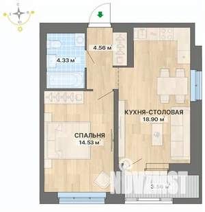 1-к квартира, вторичка, 46м2, 8/9 этаж