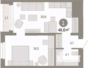 1-к квартира, вторичка, 47м2, 15/17 этаж