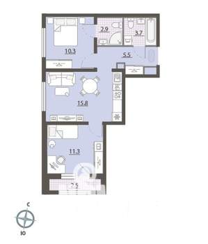2-к квартира, вторичка, 51м2, 16/25 этаж