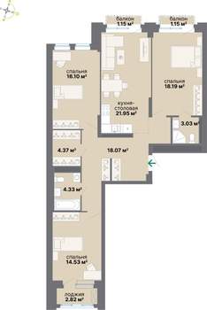 3-к квартира, вторичка, 106м2, 9/25 этаж