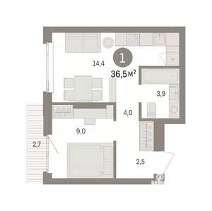 1-к квартира, вторичка, 37м2, 5/25 этаж