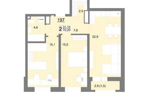 2-к квартира, вторичка, 70м2, 23/26 этаж