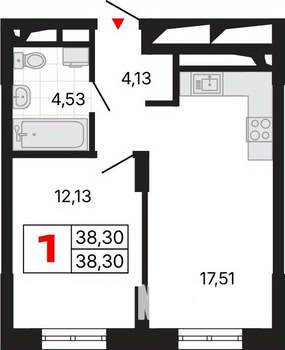 1-к квартира, вторичка, 38м2, 21/25 этаж