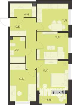 3-к квартира, вторичка, 71м2, 1/25 этаж