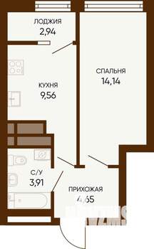 1-к квартира, строящийся дом, 34м2, 4/24 этаж