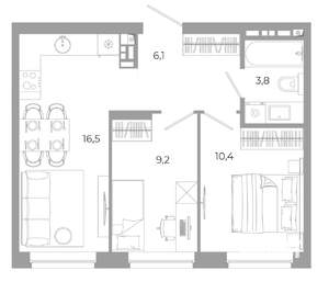 2-к квартира, вторичка, 46м2, 5/12 этаж
