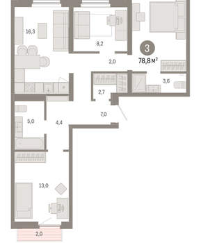 3-к квартира, вторичка, 79м2, 7/9 этаж
