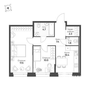 2-к квартира, строящийся дом, 54м2, 4/16 этаж