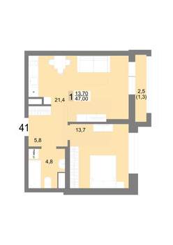 1-к квартира, вторичка, 47м2, 8/25 этаж