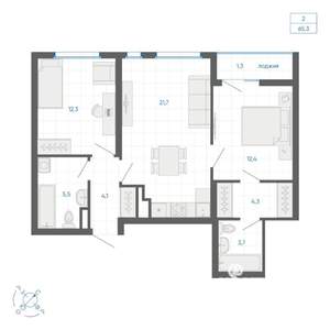 2-к квартира, вторичка, 65м2, 25/32 этаж
