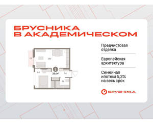1-к квартира, вторичка, 39м2, 6/9 этаж