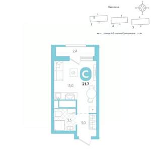 Студия квартира, вторичка, 22м2, 7/16 этаж