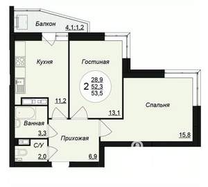2-к квартира, вторичка, 54м2, 11/25 этаж