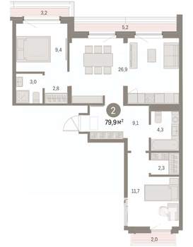 2-к квартира, вторичка, 80м2, 8/9 этаж