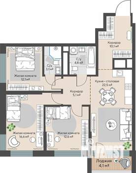 3-к квартира, строящийся дом, 89м2, 10/30 этаж