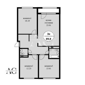 3-к квартира, вторичка, 90м2, 12/16 этаж