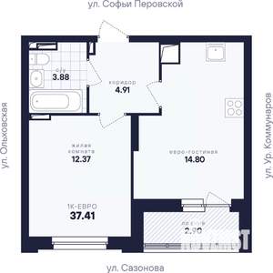 1-к квартира, вторичка, 37м2, 13/17 этаж