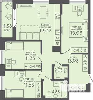 3-к квартира, вторичка, 80м2, 1/16 этаж