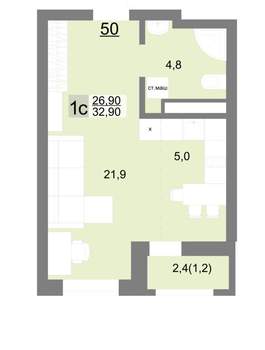 Студия квартира, вторичка, 33м2, 9/26 этаж