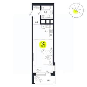 1-к квартира, вторичка, 32м2, 19/27 этаж