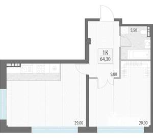 Студия квартира, строящийся дом, 42м2, 3/9 этаж