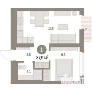 1-к квартира, вторичка, 39м2, 4/9 этаж