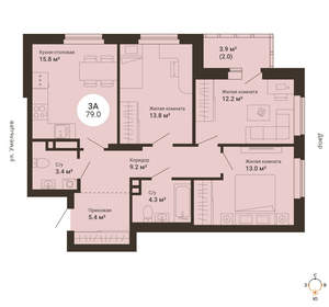 3-к квартира, сданный дом, 79м2, 5/25 этаж