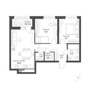 2-к квартира, вторичка, 61м2, 8/16 этаж