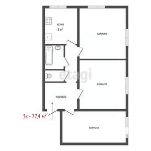 3-к квартира, вторичка, 77м2, 2/3 этаж
