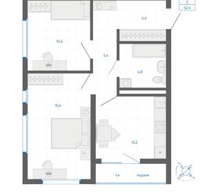 2-к квартира, вторичка, 52м2, 17/32 этаж