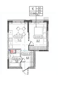 1-к квартира, строящийся дом, 39м2, 9/22 этаж