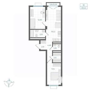 2-к квартира, строящийся дом, 60м2, 2/4 этаж