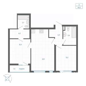 2-к квартира, вторичка, 66м2, 18/32 этаж