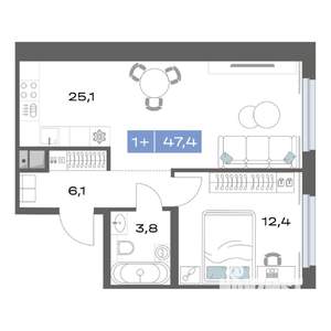 1-к квартира, строящийся дом, 47м2, 2/17 этаж