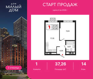 1-к квартира, вторичка, 37м2, 14/31 этаж