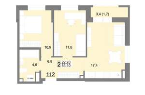 2-к квартира, вторичка, 53м2, 14/26 этаж