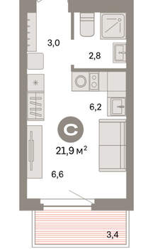 Студия квартира, вторичка, 22м2, 6/16 этаж