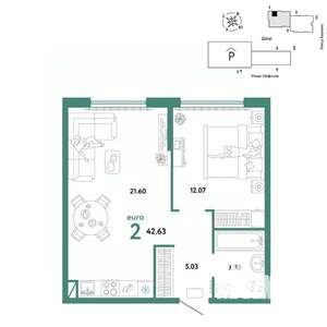 2-к квартира, вторичка, 43м2, 11/24 этаж