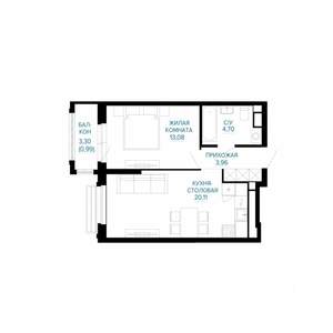 1-к квартира, строящийся дом, 43м2, 5/30 этаж