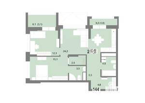 2-к квартира, вторичка, 77м2, 23/25 этаж