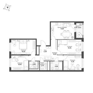 4-к квартира, вторичка, 100м2, 9/15 этаж