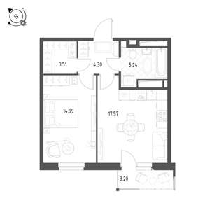 1-к квартира, строящийся дом, 46м2, 22/25 этаж