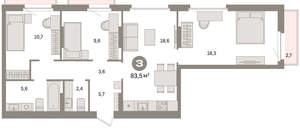 3-к квартира, вторичка, 84м2, 3/9 этаж