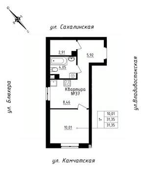 Студия квартира, строящийся дом, 31м2, 4/25 этаж