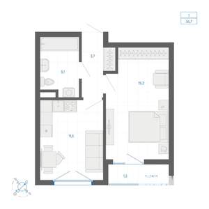 1-к квартира, вторичка, 36м2, 15/15 этаж